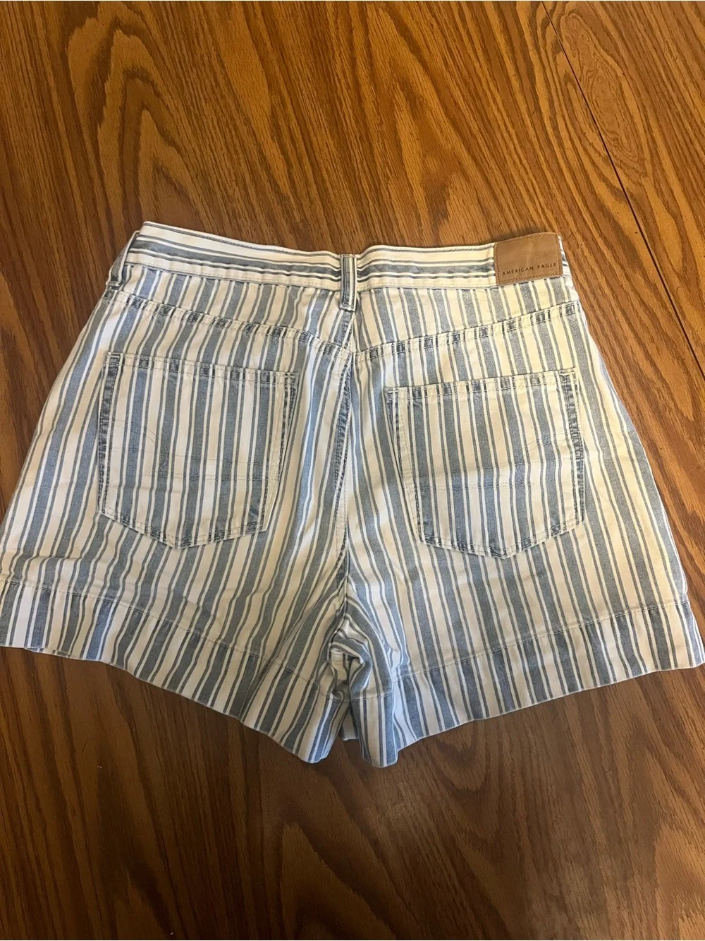 American Eagle Outfitters Blue & White Striped Mom Jean Shorts